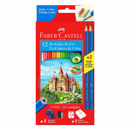 Lápices de Colores Faber Castell 12 Colores con Goma y Sacapunta