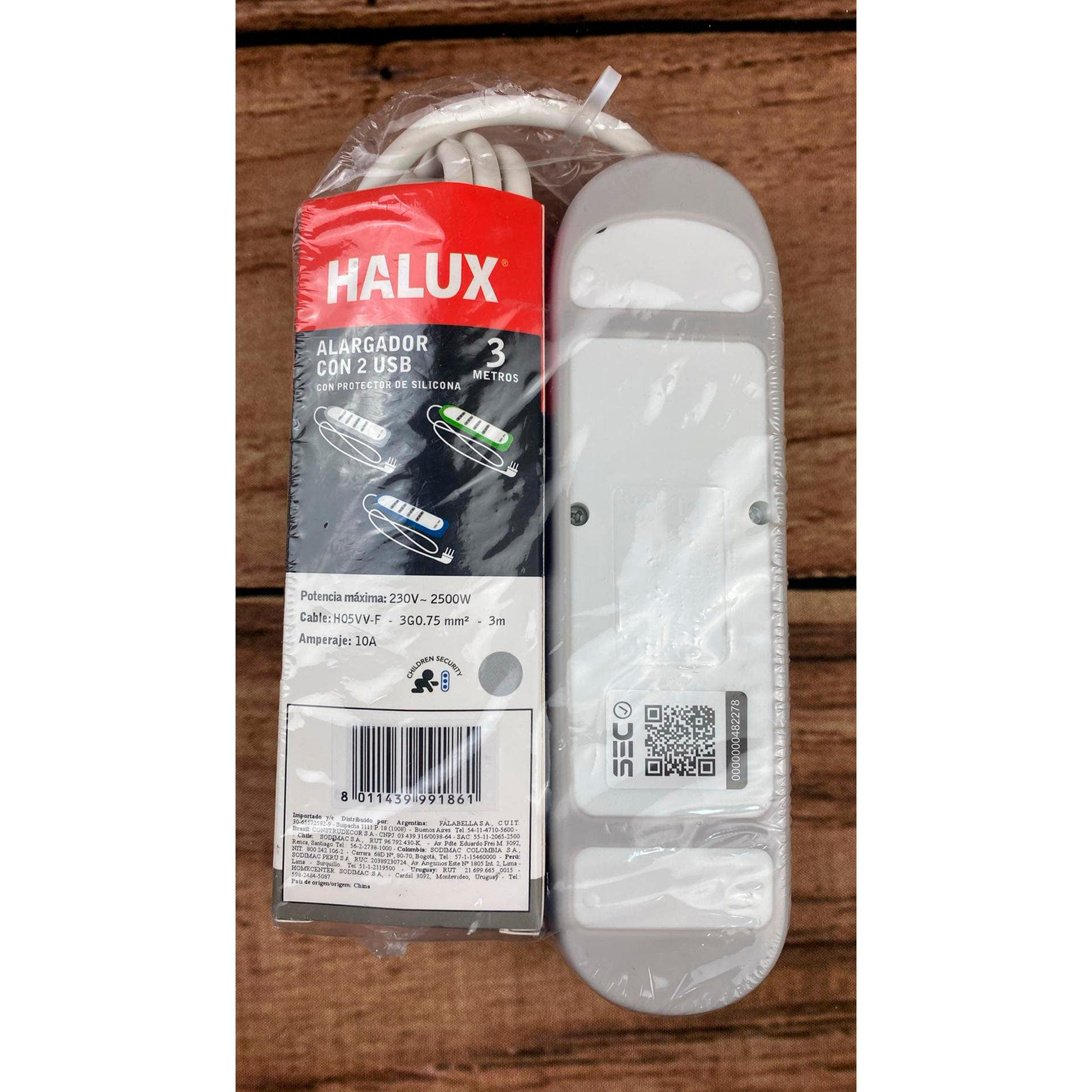 Alargador 4 Tomas 3 Metros 2 Puertos Usb Y Tipo C Halux HALUX- Dermocosmetica_belleza_online