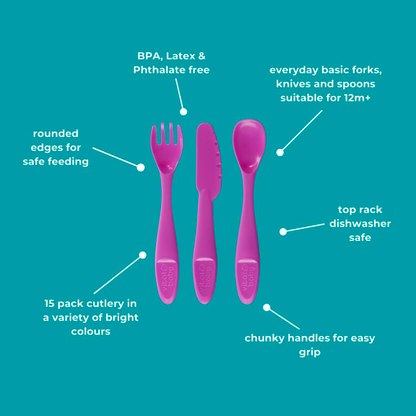 Set de Cubiertos para Bebé Vital Baby – Pack de 15 Piezas Coloridas y Seguras VITAL BABY- Dermocosmetica_belleza_online