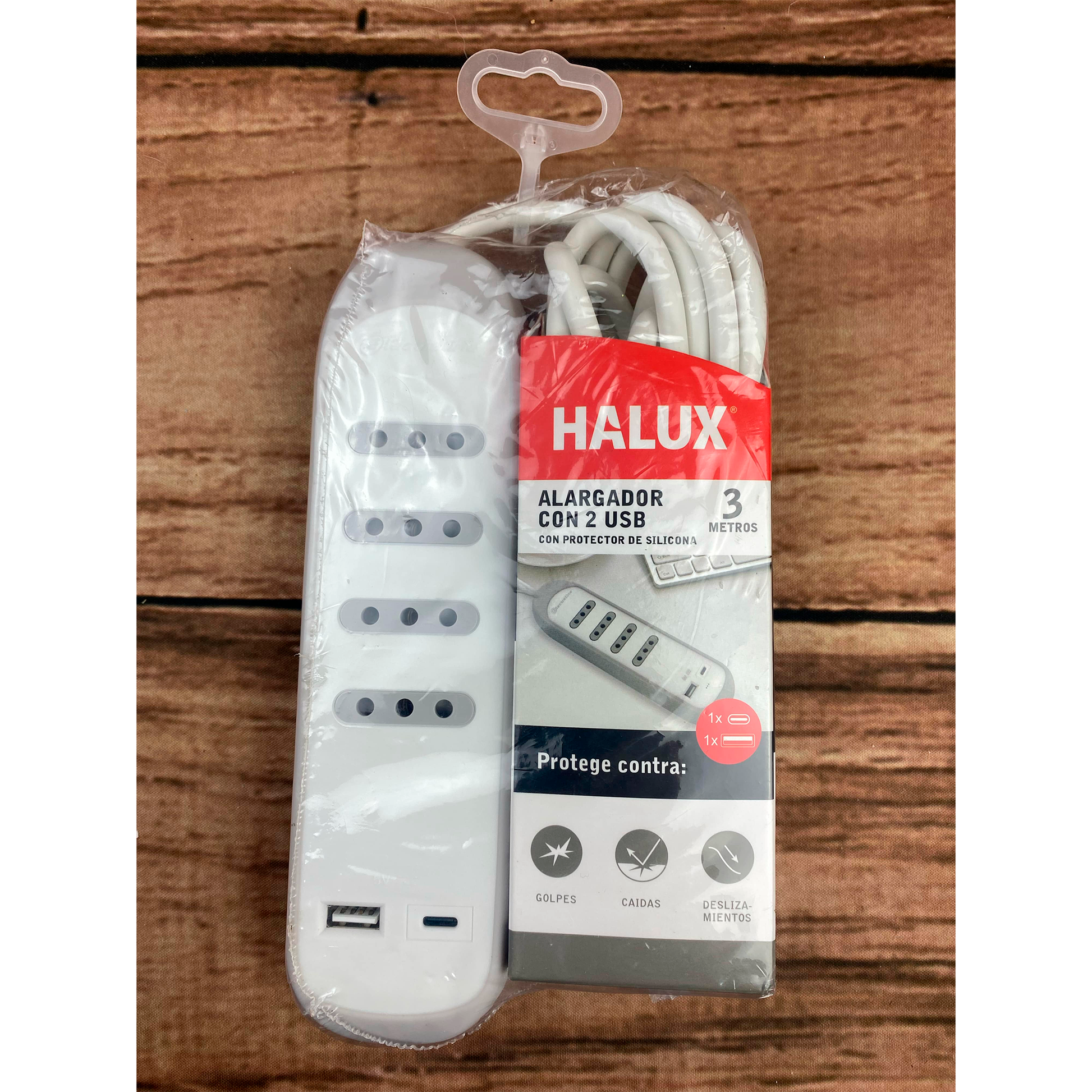Alargador 4 Tomas 3 Metros 2 Puertos Usb Y Tipo C Halux HALUX- Dermocosmetica_belleza_online