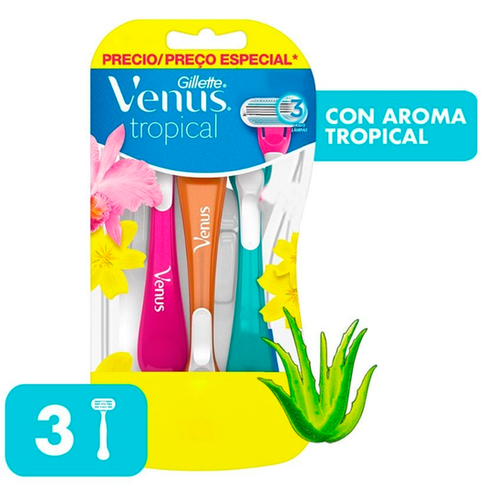 Máquinas de Afeitar Gillette Venus Tropical para Mujer – Pack 3 Unidades GILLETTE- Dermocosmetica_belleza_online