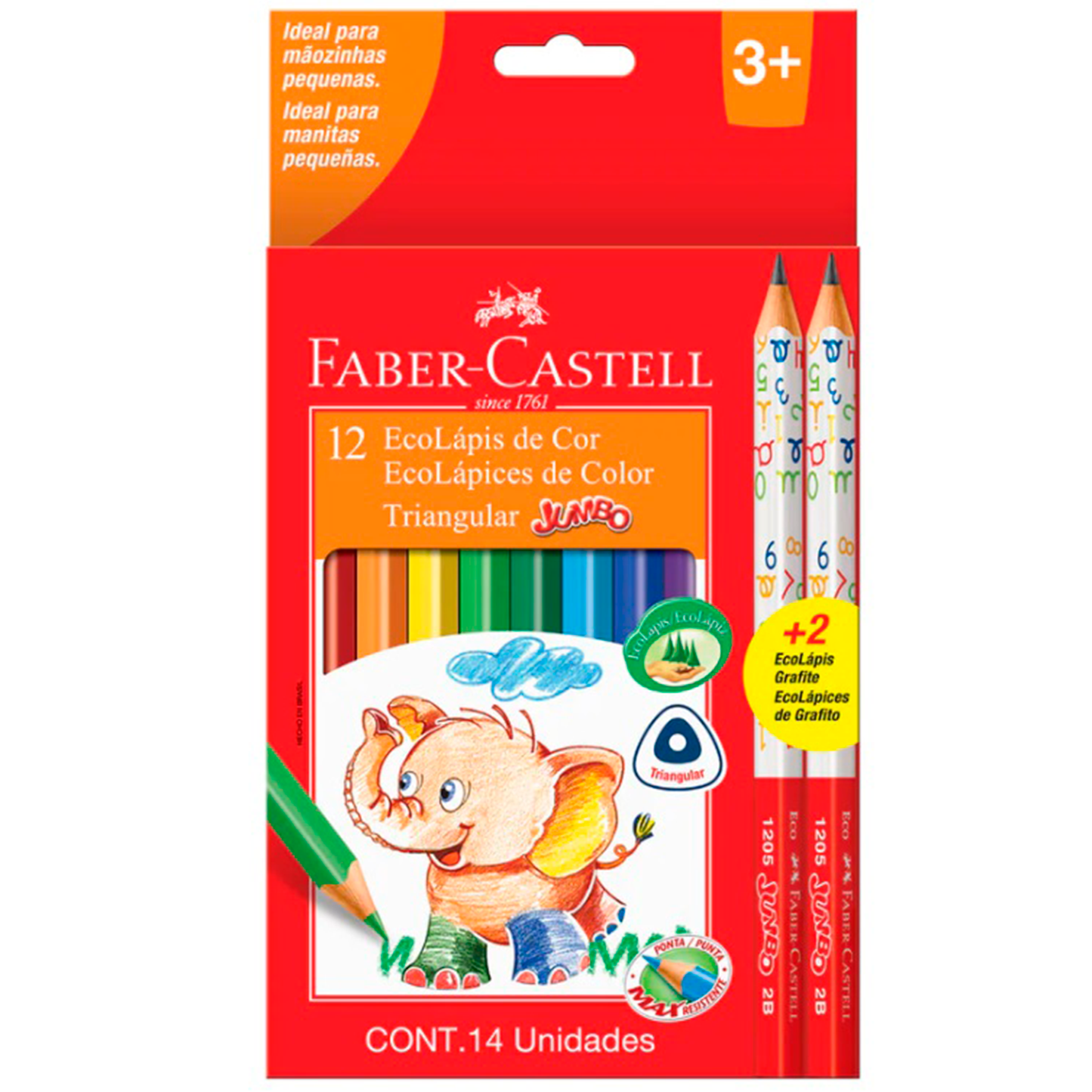 Lapices De Colores Jumbo Faber Castell Eco 12 Colores + 2 Grafitos Faber Castell- Dermocosmetica_belleza_online