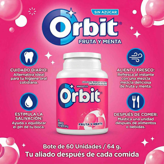 Chicle Orbit Fruta y Menta 64 g – Frescura Sin Azúcar