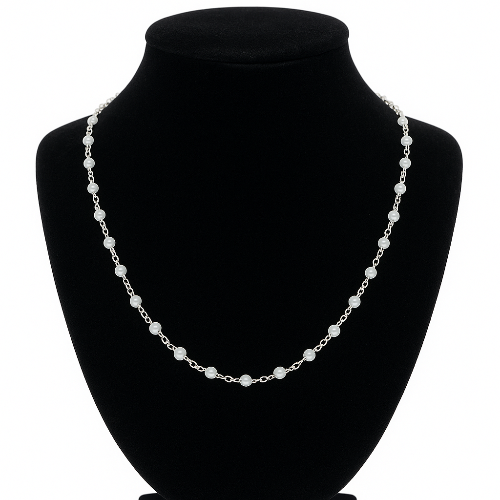 Collar de Plata 925 con Pelotitas Blancas – 56 cm, 8,91 g, Ø 3 mm IMAGEN FUTURA- Dermocosmetica_belleza_online