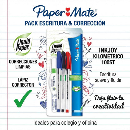 Pack Paper Mate Liquid Paper + Lápices InkJoy Kilométrico