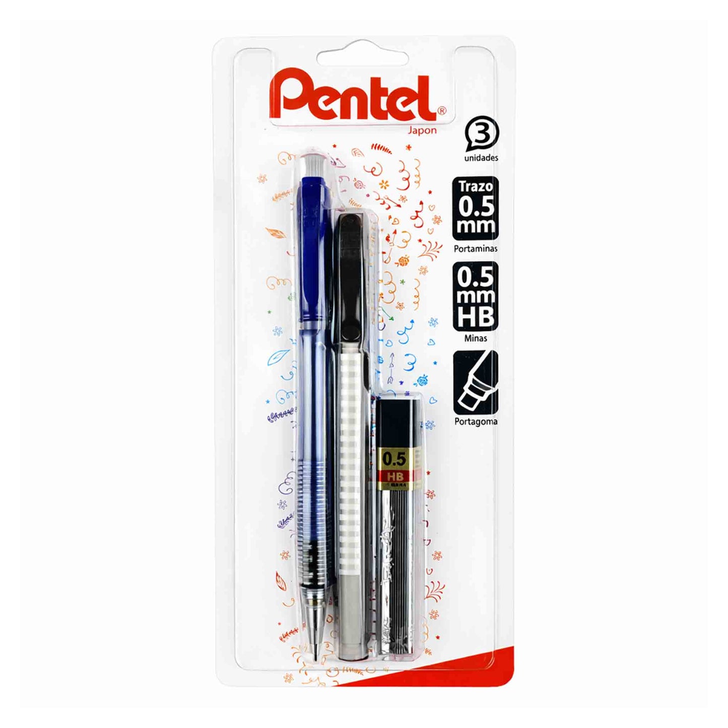 Pack Pentel Portamina Fiesta 0.5mm + Portagoma + Minas