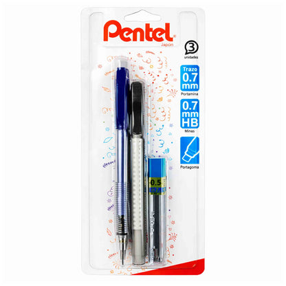 Pack Pentel Portamina Fiesta 0.7mm + Portagoma + Minas