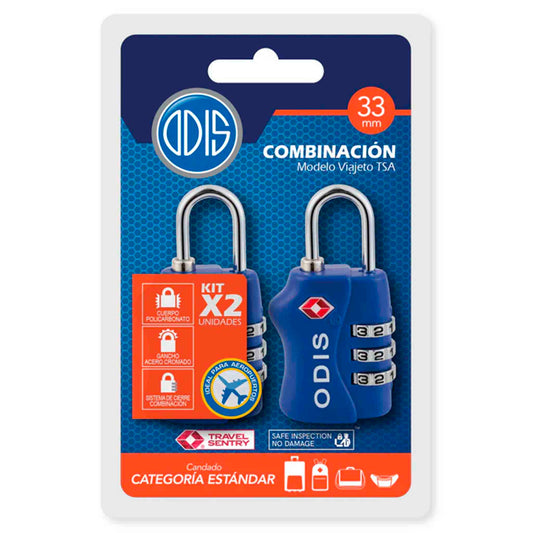 Pack 2 Candados Odis TSA 33 mm Azul – Seguridad para Viajes