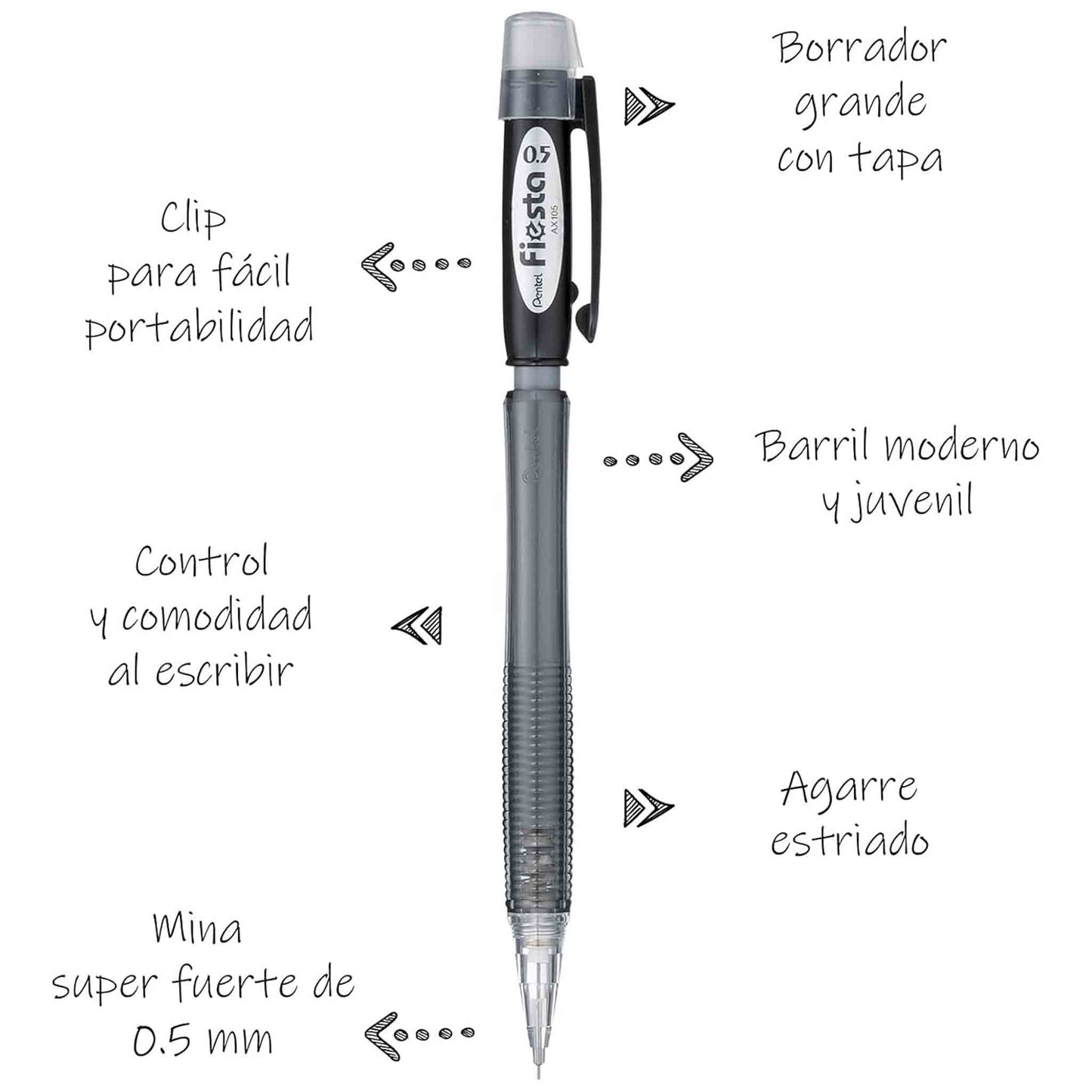 Pack Pentel Portamina Fiesta 0.5mm + Portagoma + Minas