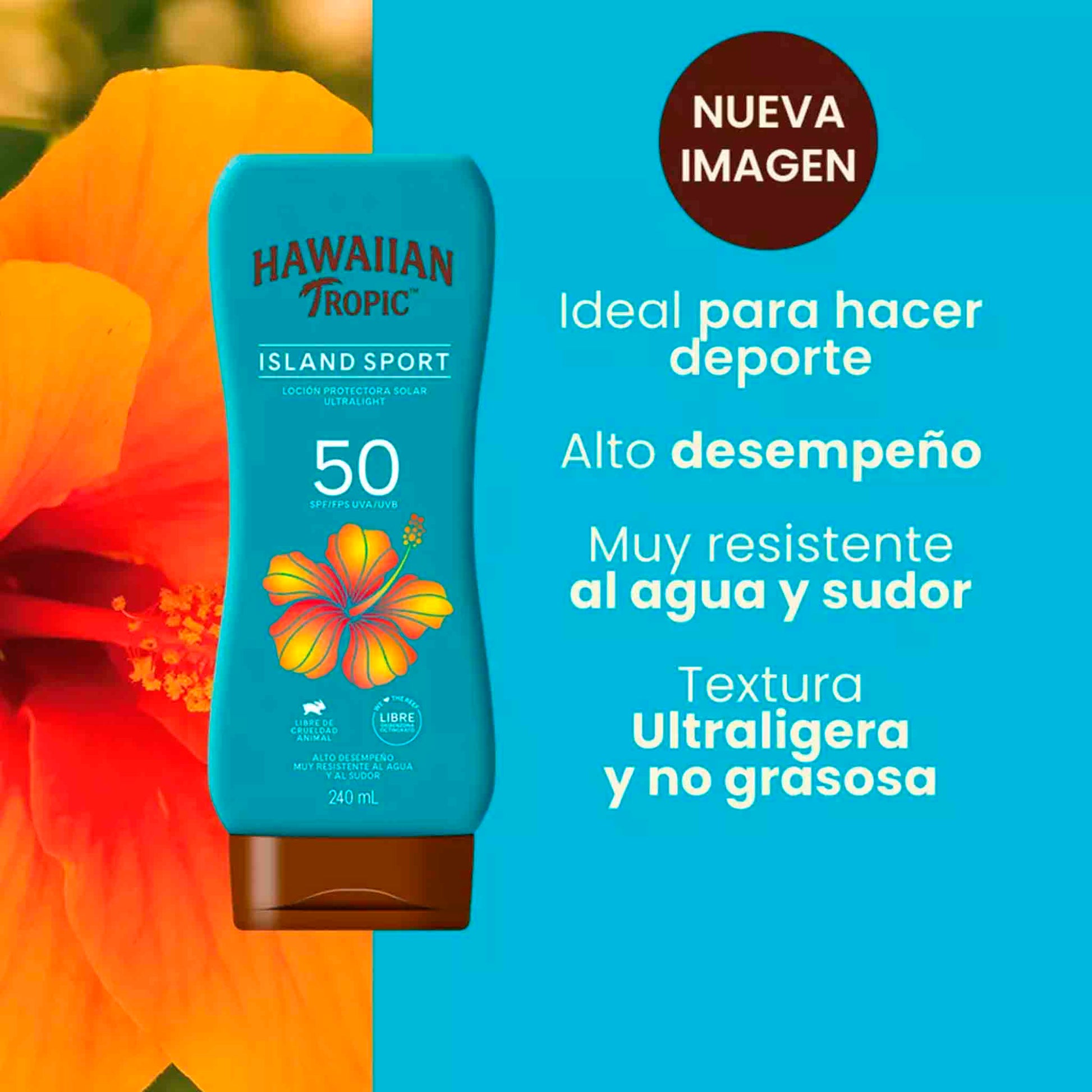 Protector Solar Hawaiian Tropic Island Sport FPS 50 – 240 ml | Resistente al Agua HAWAIIAN TROPIC- Dermocosmetica_belleza_online