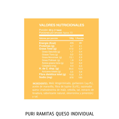 Ramitas Puri Snacks Sabor Queso Colación Saludable 22 g