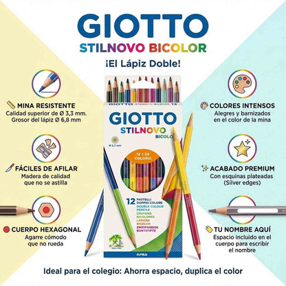 Set 12 Lápices Giotto Stilnovo Bicolor