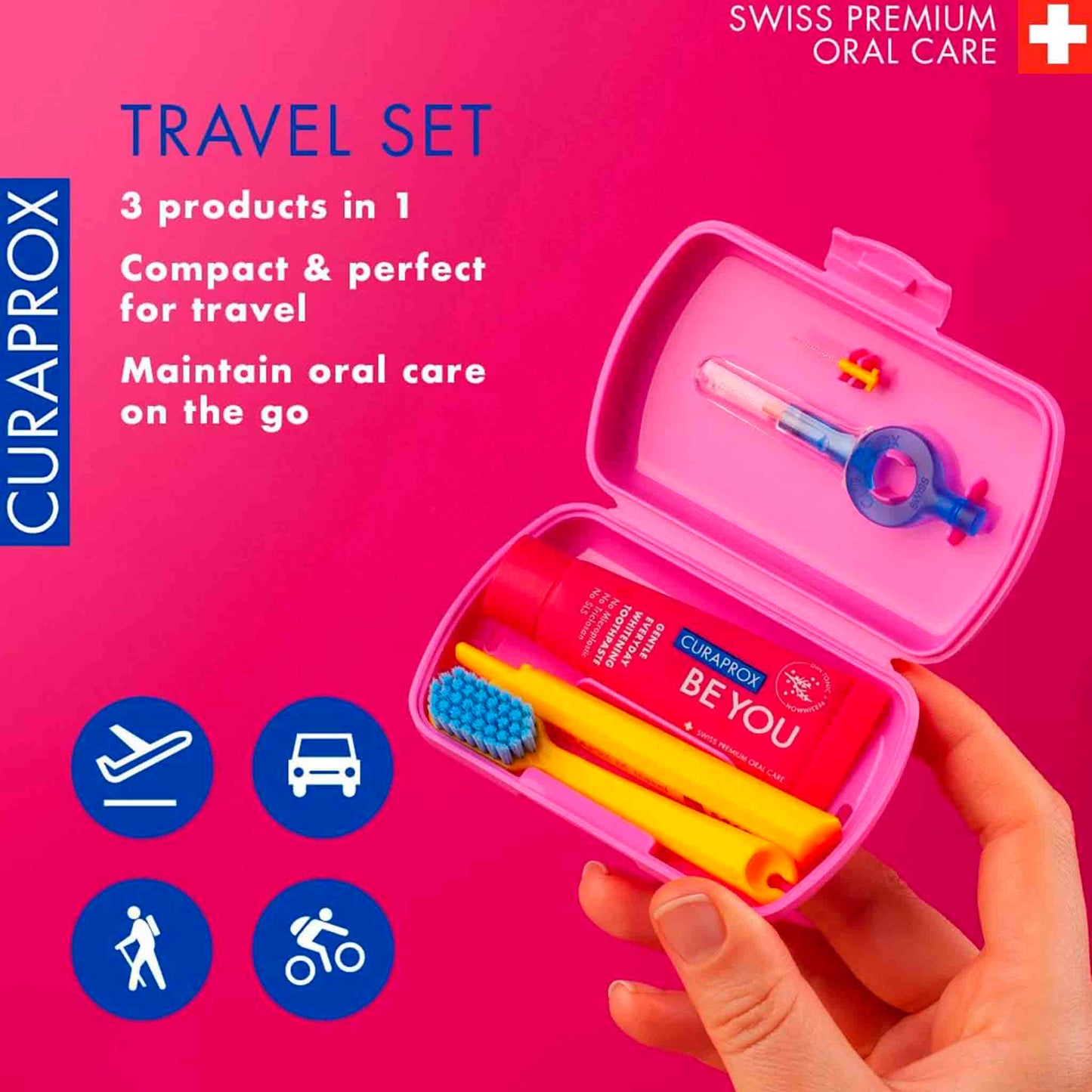 Set De Viaje Curaprox Travel Cepillo Dental + Pasta + Interdental Estuche