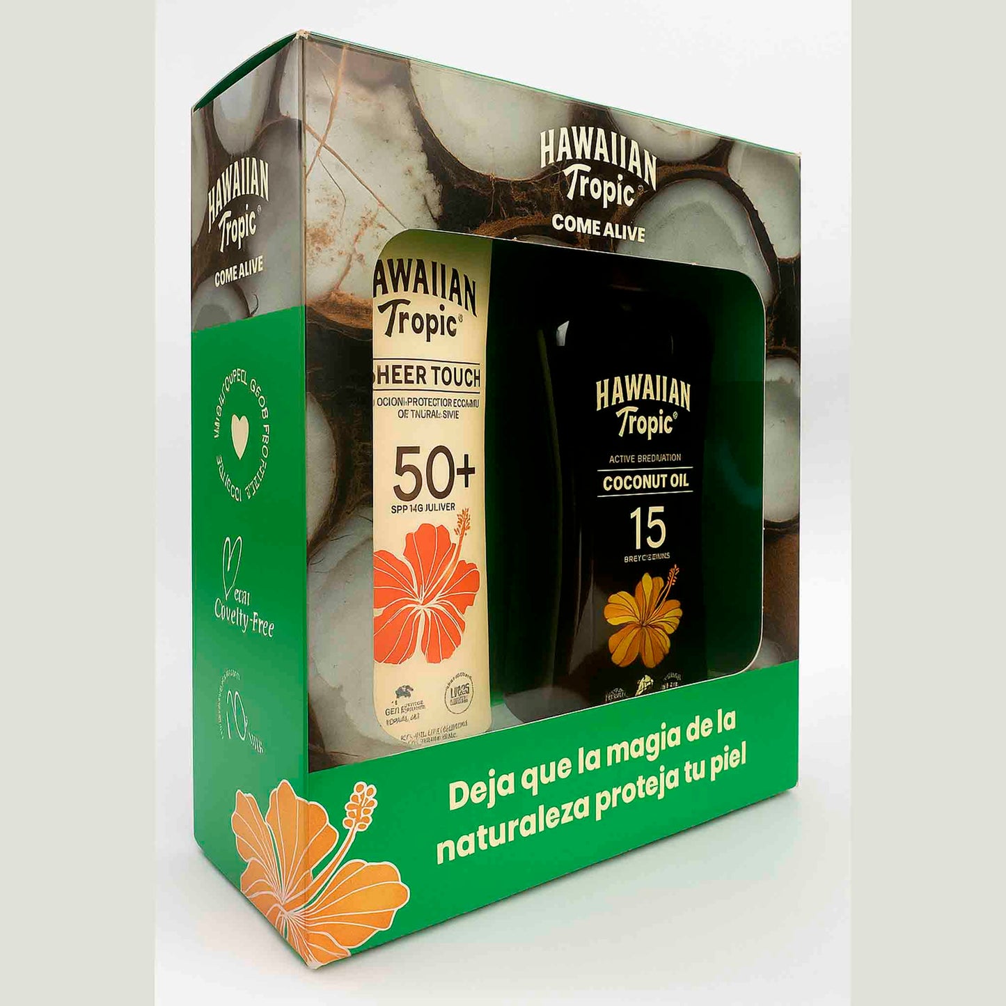 Set Hawaiian Tropic Protector Solar FPS 50 + Bronceador Aceite de Coco FPS 15 x 240ml