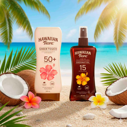 Set Hawaiian Tropic Protector Solar FPS 50 + Bronceador Aceite de Coco FPS 15 x 240ml