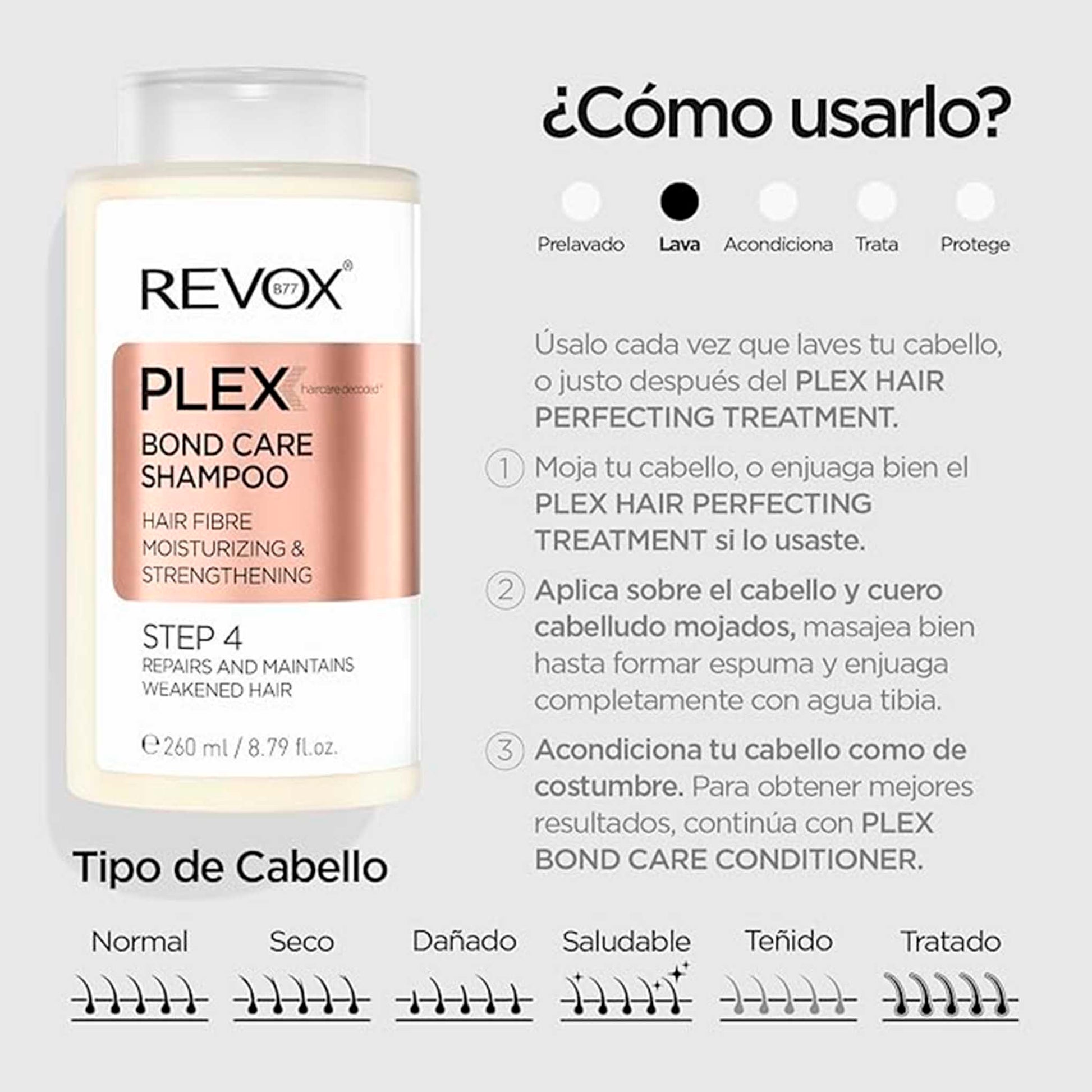 Shampoo Reparador REVOX B77 Plex Paso 4 – 260 ml REVOX- Dermocosmetica_belleza_online
