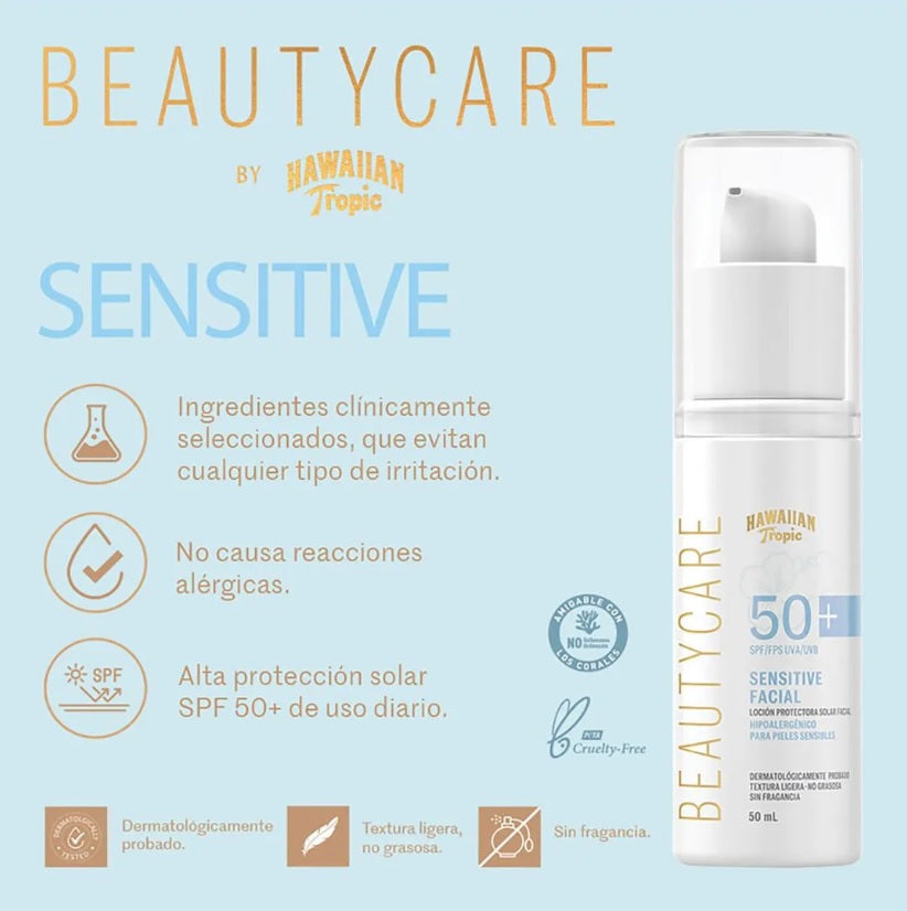 Hawaiian Tropic Beautycare Sensitive Spf50+ Loción Facial Hawaiian Tropic- Dermocosmetica_belleza_online