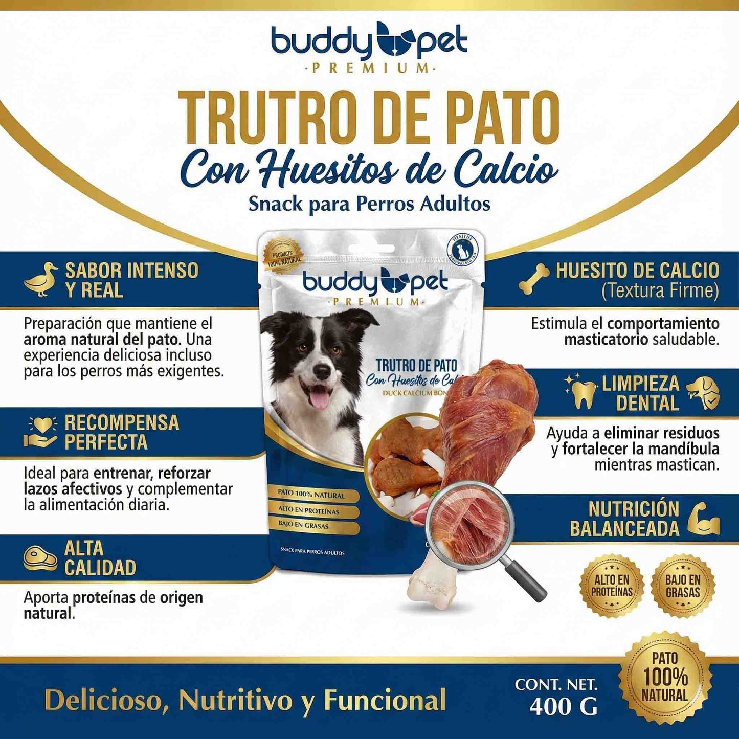 Snack Perro Truto De Pato Con Huesito Buddy Pet 400Gr.
