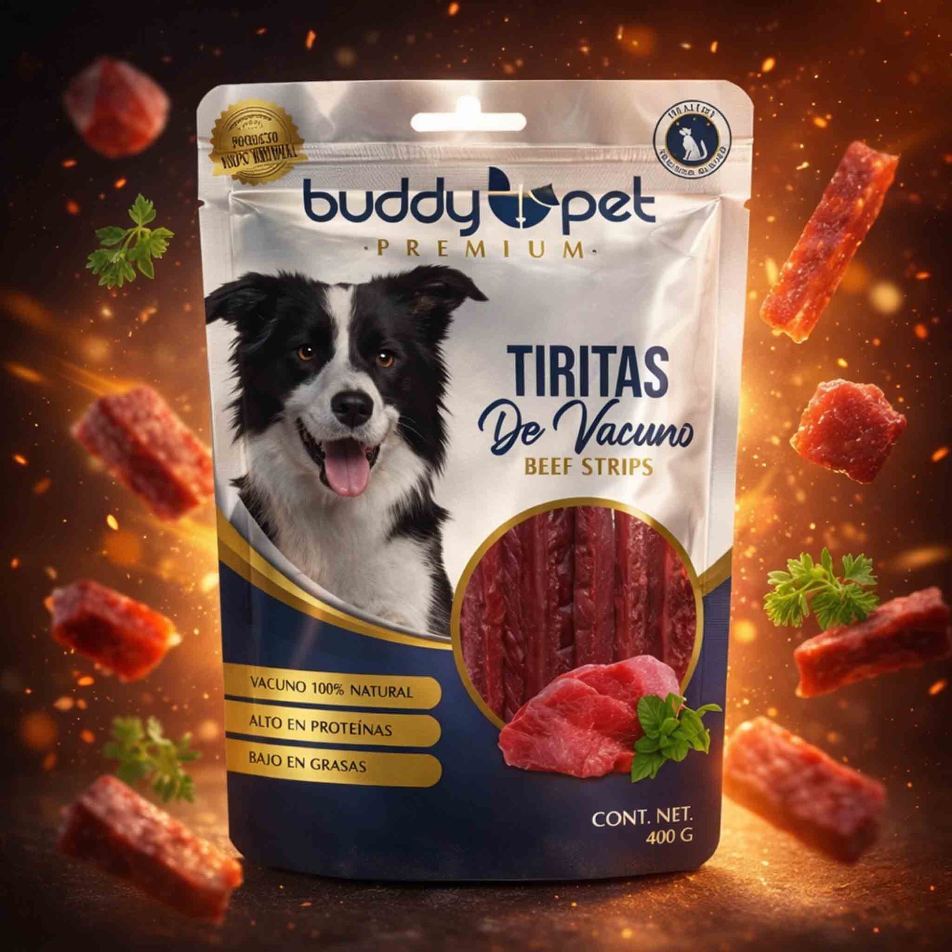 Snack perros Buddy Pet tiritas vacuno natural alto proteínas