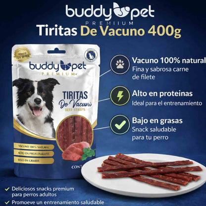 Snack perros Buddy Pet tiritas vacuno natural alto proteínas