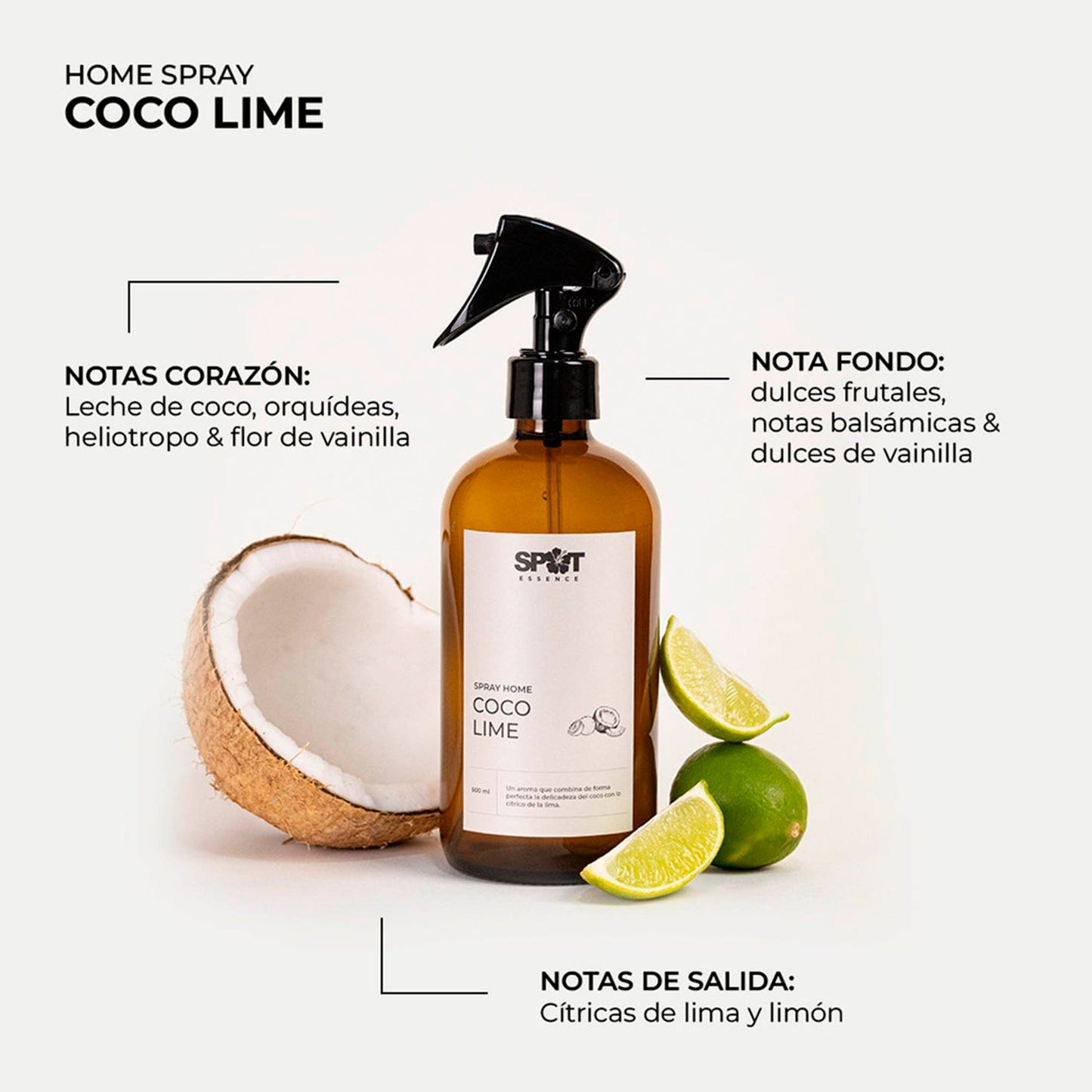 Aromatizador de Ambientes Spot Essence Coco Lime Spray 500 ml – Frescura Tropical al Instante SPOT ESSENCE- Dermocosmetica_belleza_online