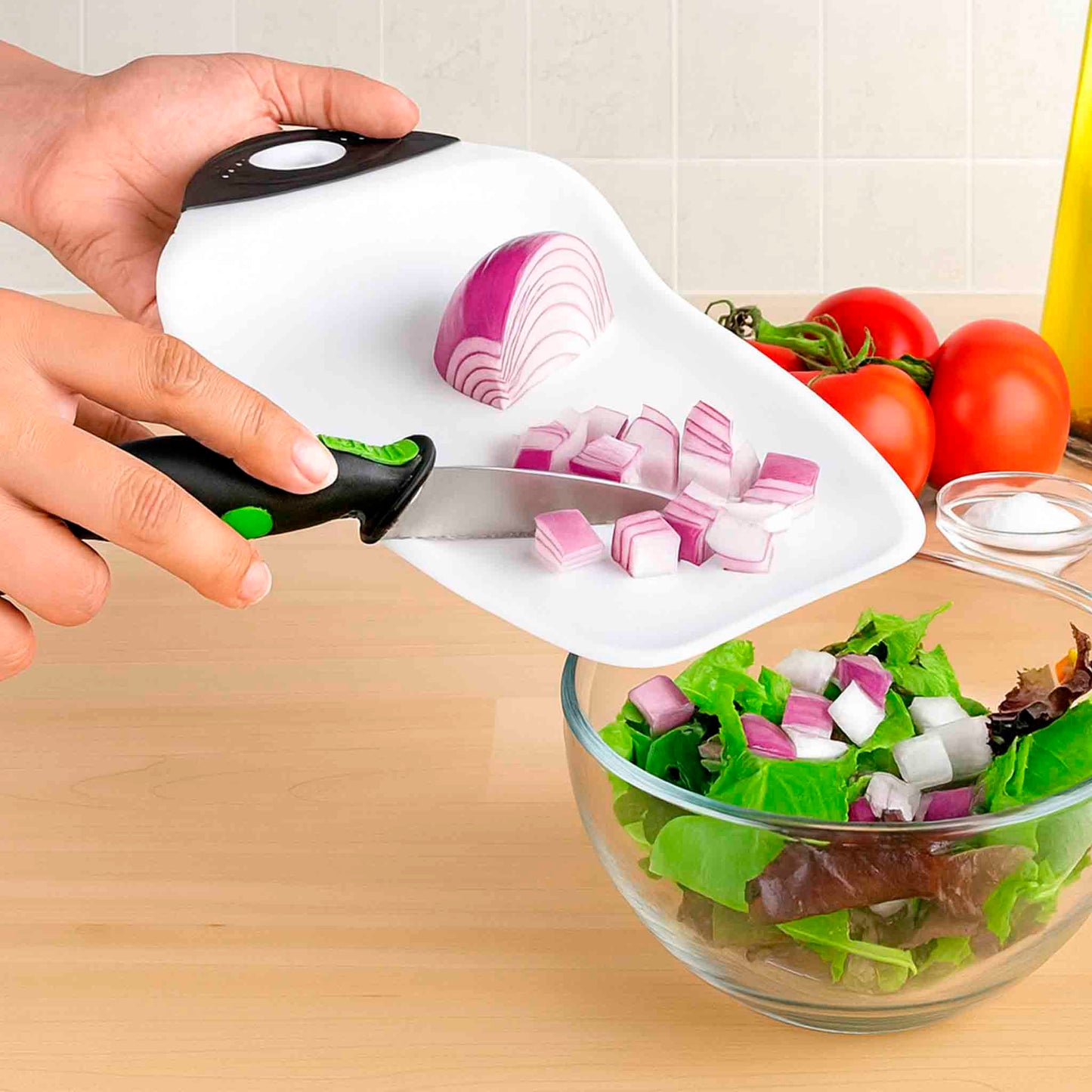 Tabla para Picar Dexas Chop & Scoop White – Corte Fácil y Limpio