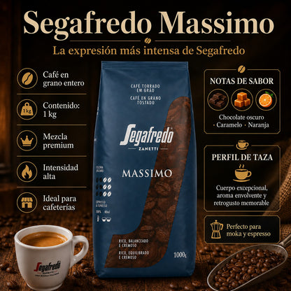 Detalle del Café Segafredo Massimo en grano entero