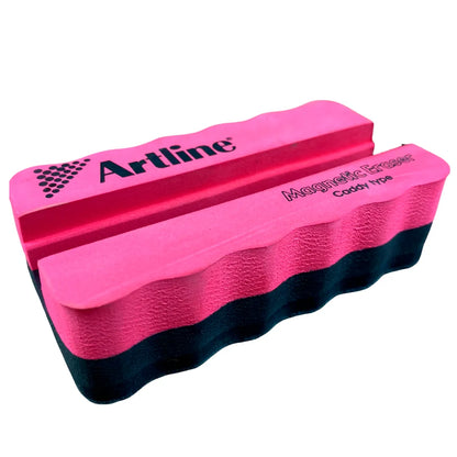 Borrador magnético Artline para pizarra con soporte para plumón, base imantada y diseño compacto rosado