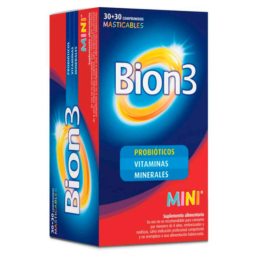 Bion 3 Mini 60 Comprimidos Masticables – Refuerza defensas con rico sabor a frambuesa bion3- Dermocosmetica_belleza_online