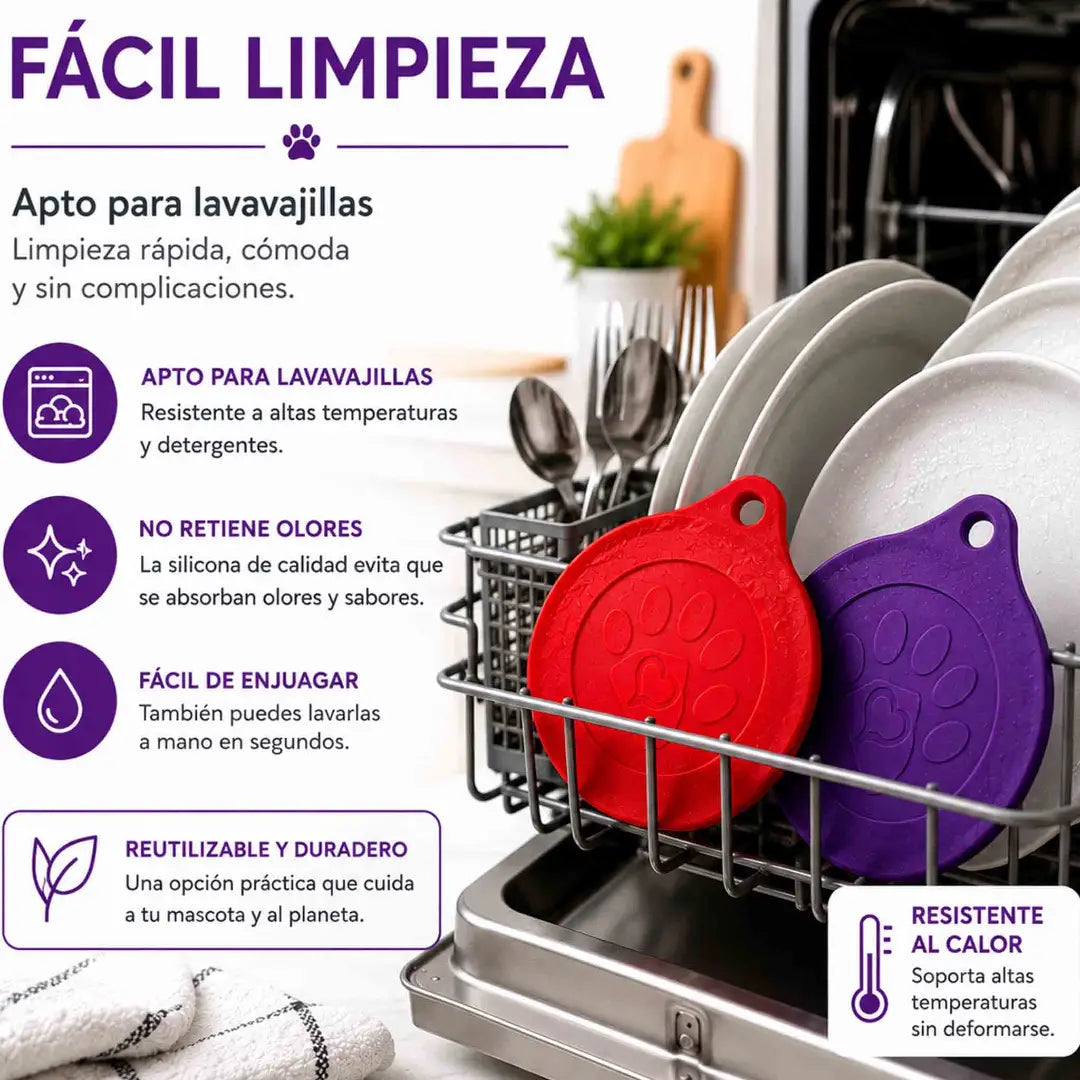 Set de 2 tapas Blue Paws de silicona para latas de alimento húmedo de mascotas de 5 a 12 cm