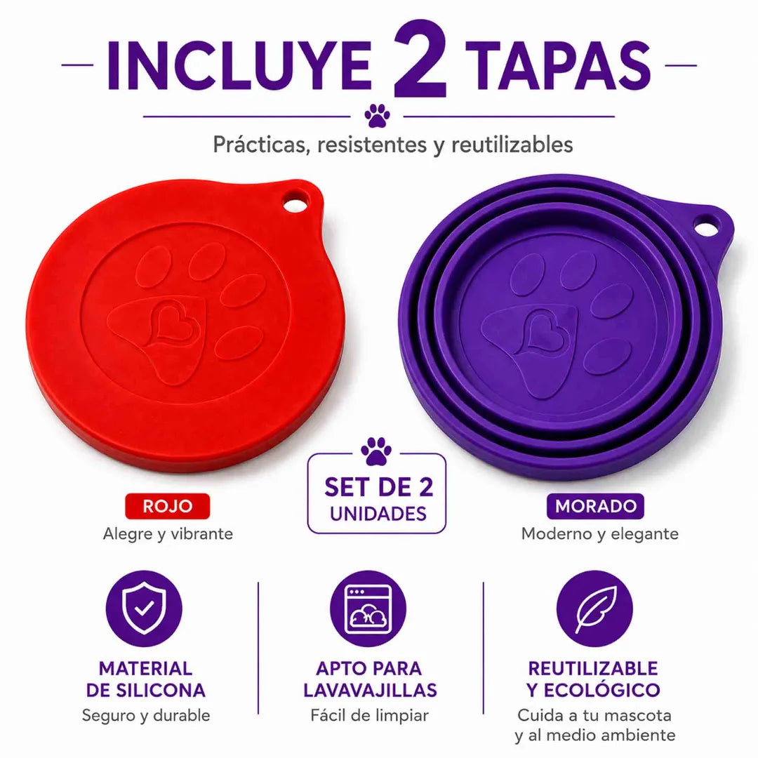 Set de 2 tapas Blue Paws de silicona para latas de alimento húmedo de mascotas de 5 a 12 cm