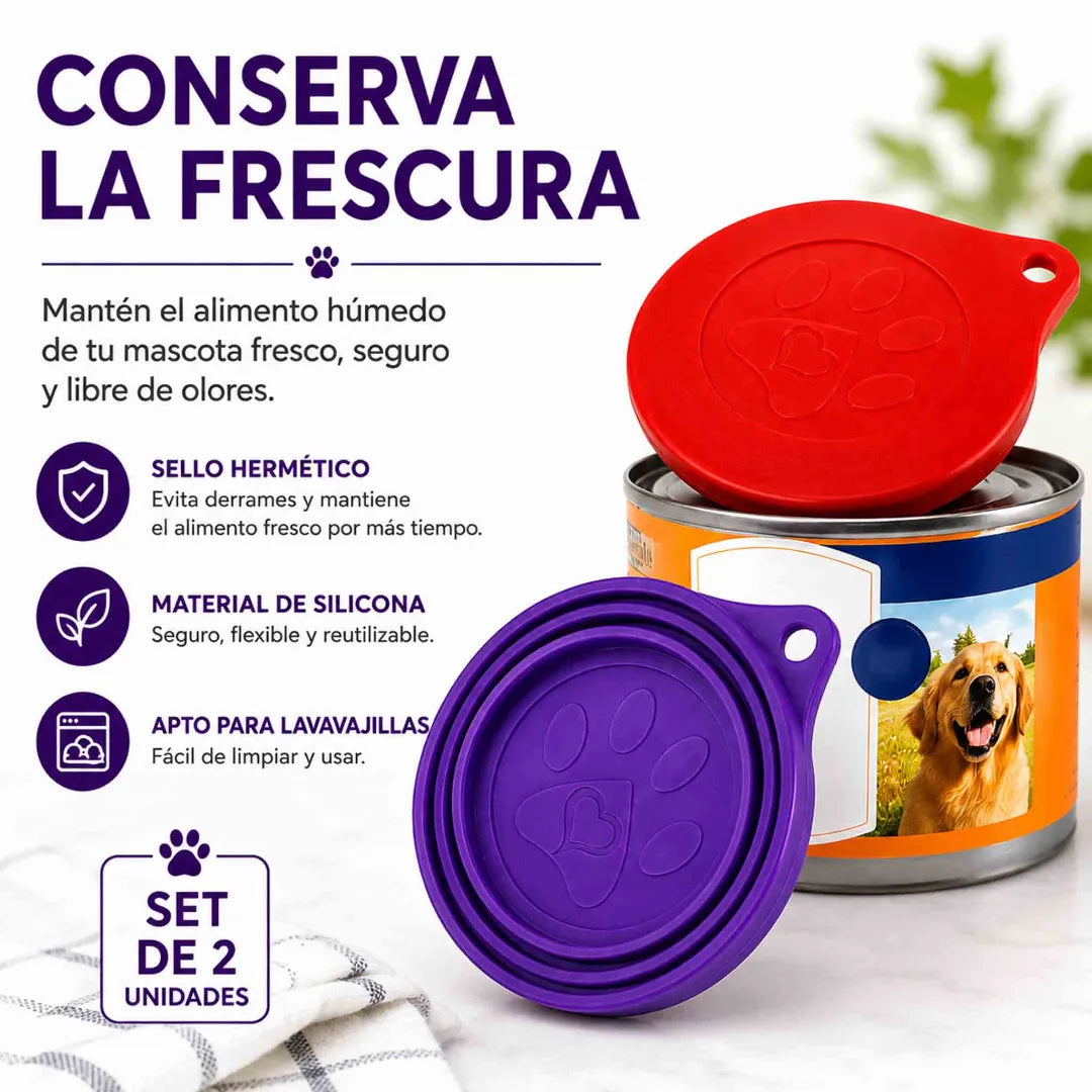 Set de 2 tapas Blue Paws de silicona para latas de alimento húmedo de mascotas de 5 a 12 cm