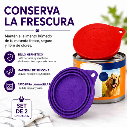 Set de 2 tapas Blue Paws de silicona para latas de alimento húmedo de mascotas de 5 a 12 cm