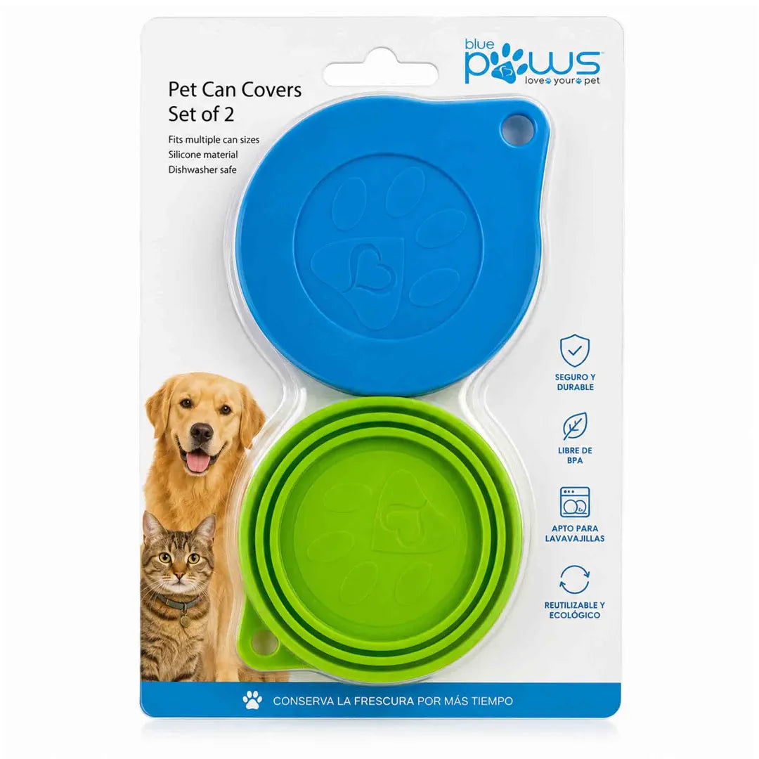 Set de 2 tapas Blue Paws de silicona para latas de alimento húmedo de mascotas de 5 a 12 cm