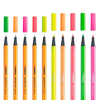 Boligrafos Stabilo Fineliner Premium Point 88 + Pen 68 Neón 10 Unidades