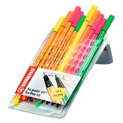 Boligrafos Stabilo Fineliner Premium Point 88 + Pen 68 Neón 10 Unidades