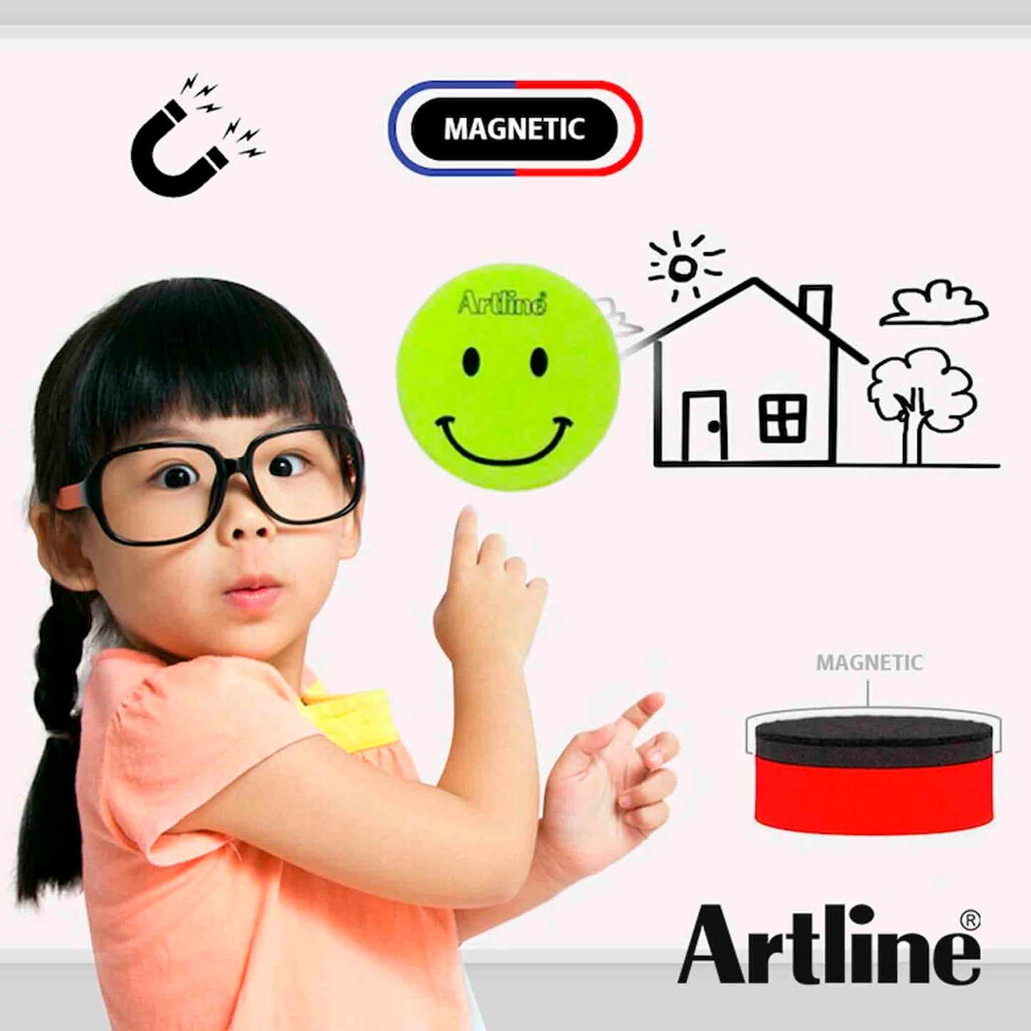 Borrador Magnético Artline Smiley Face - Pack De 3 Unidades