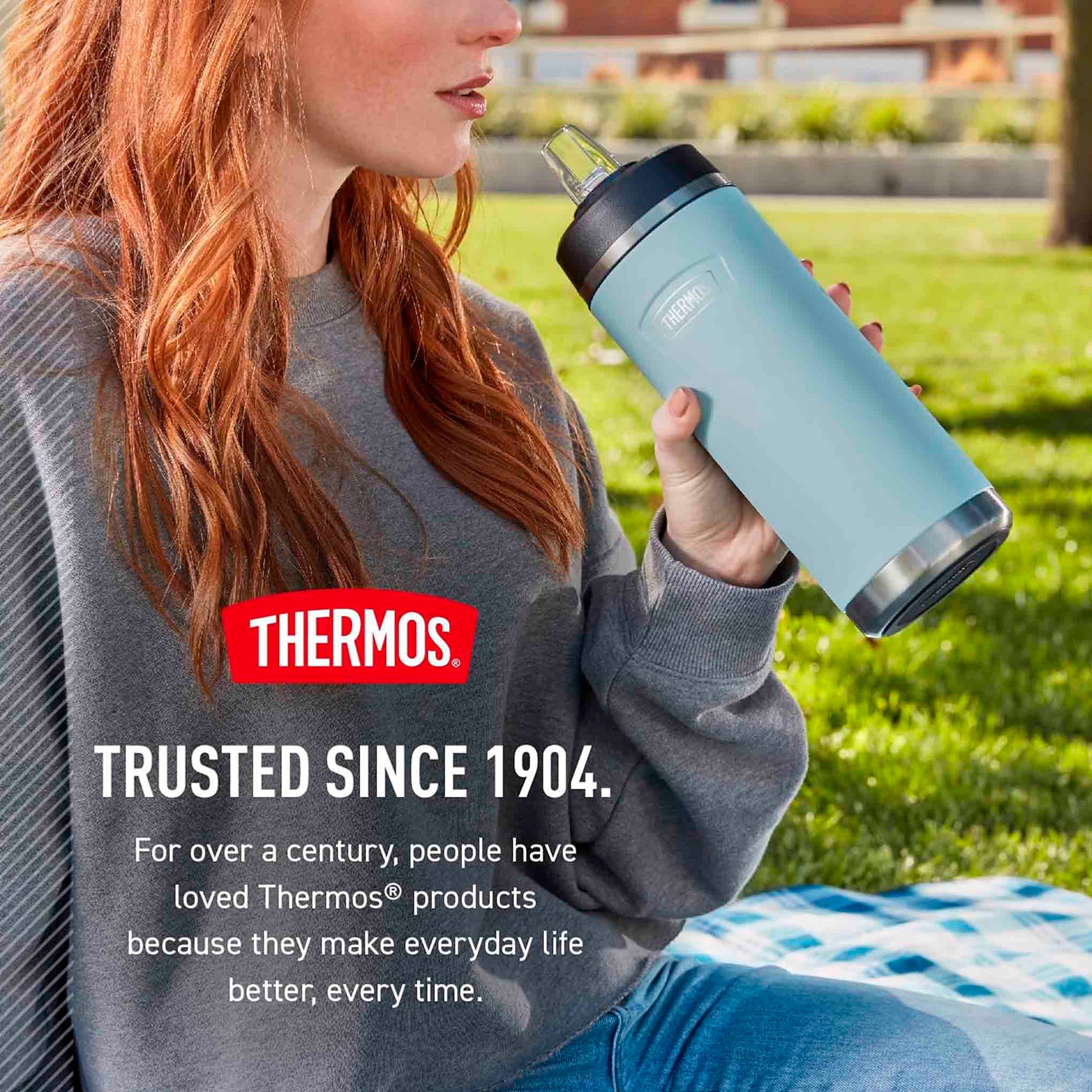 Botella de Agua Icon 1.2 L Acero Inoxidable Thermos Azul Claro – Hidratación Duradera THERMOS- Dermocosmetica_belleza_online