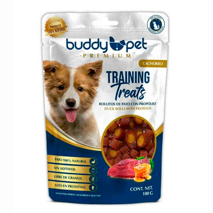Premios para perro Buddy Pet Training Treats sabor pato con propóleo 100g snack entrenamiento cachorro sin granos