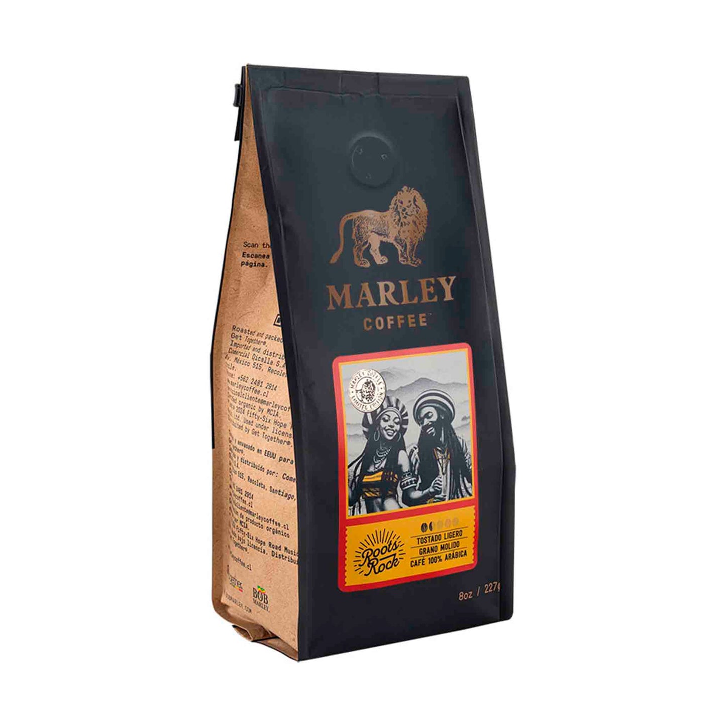 Envase Café Marley Coffee Roots Rock molido de tostado ligero, 227 g