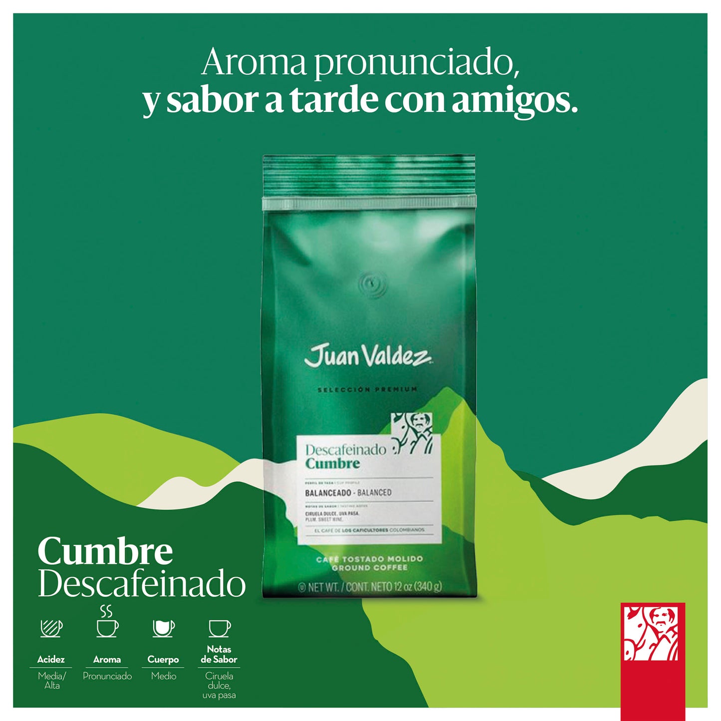 Café Juan Valdez Premium Cumbre Descafeinado 340 g – 100% Colombiano JUAN VALDEZ- Dermocosmetica_belleza_online