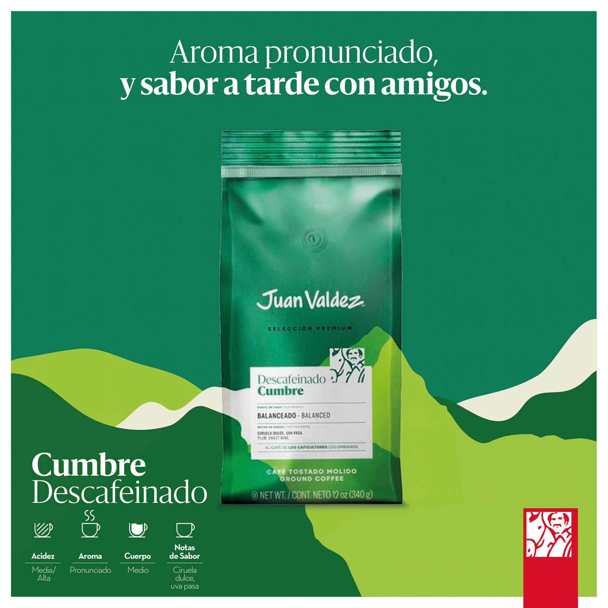 Café Juan Valdez Premium Cumbre Descafeinado 340 g – 100% Colombiano JUAN VALDEZ- Dermocosmetica_belleza_online