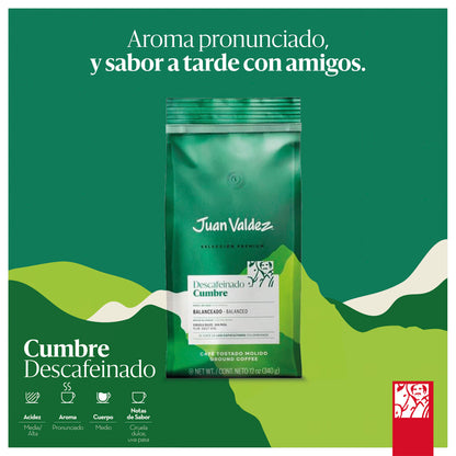 Café Juan Valdez Premium Cumbre Descafeinado 340 g – 100% Colombiano JUAN VALDEZ- Dermocosmetica_belleza_online