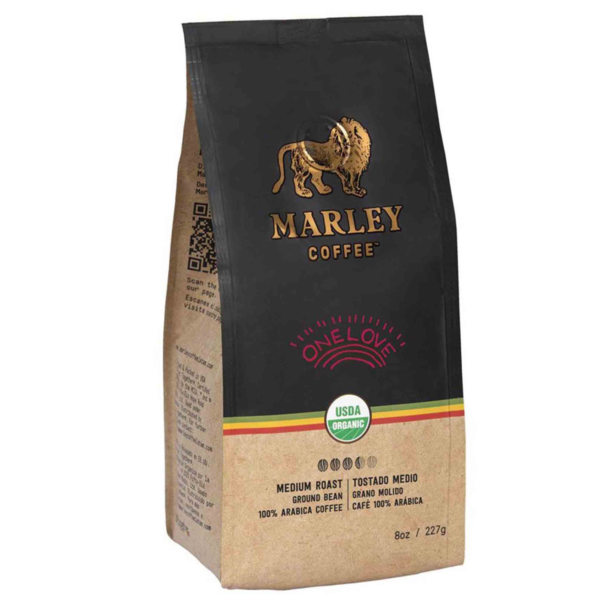 Bolsa de café Marley Coffee One Love molido 100% arábica, tostado medio y contenido de 227 g