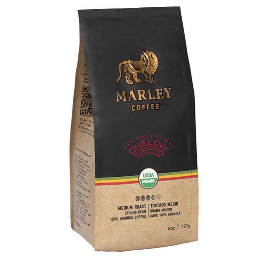 Bolsa de café Marley Coffee One Love molido 100% arábica, tostado medio y contenido de 227 g