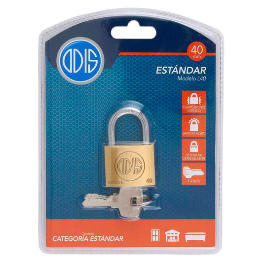 Candado L40 40mm Odis Cuerpo Bronce Gancho Acero 3 Llaves ODIS- Dermocosmetica_belleza_online