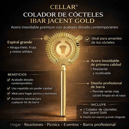 Colador De Bar De Tragos, Cocteles De Acero Inoxidable Dorado