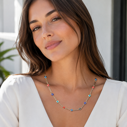 Collar Plata 925 Ojos Griegos Multicolor 46cm 5,55g
