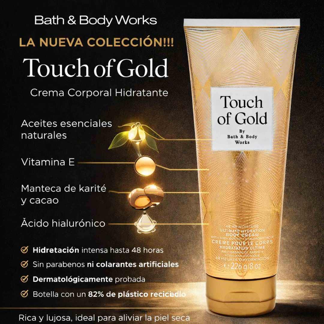Crema corporal Bath Body Works Touch of Gold hidratación 48h