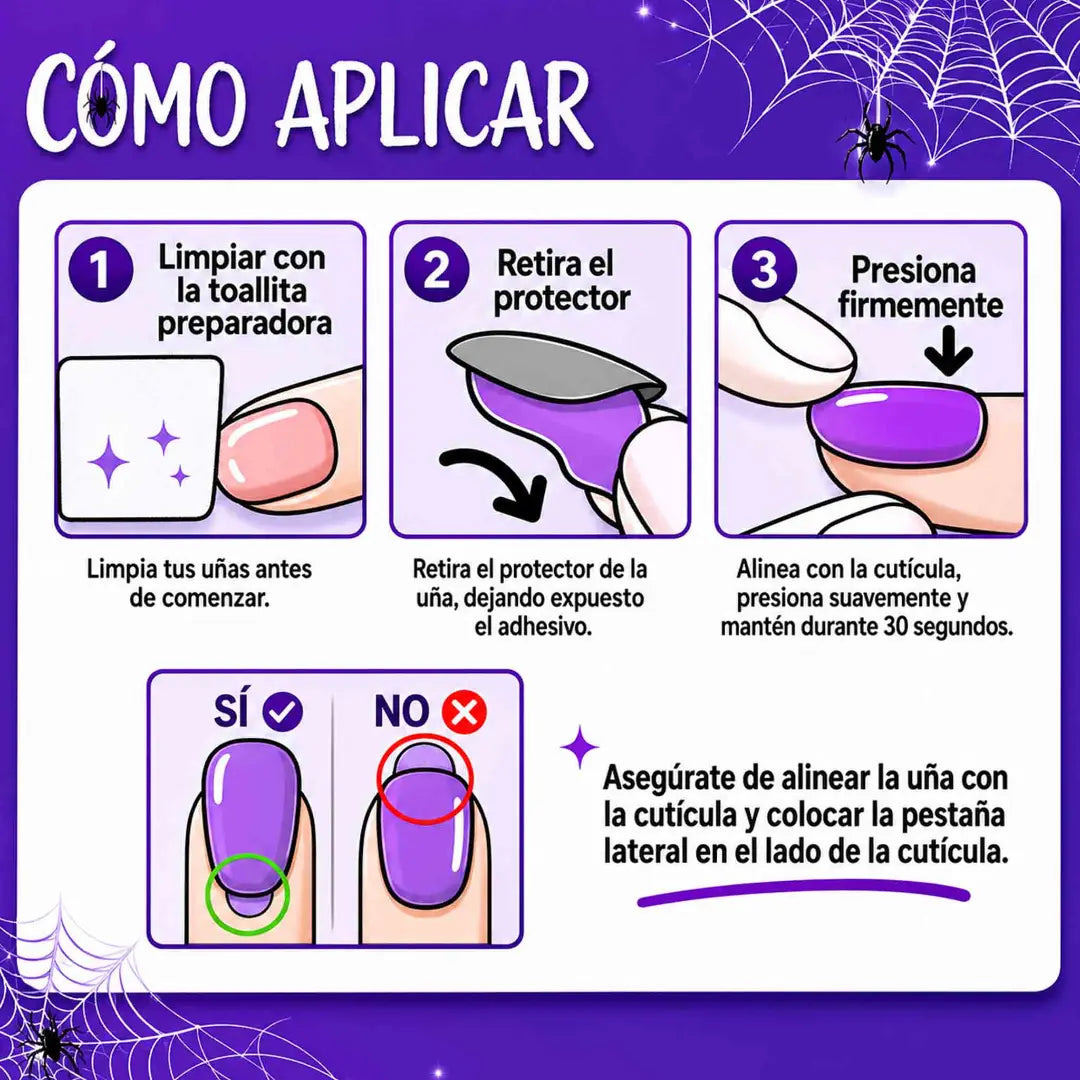 Uñas postizas imPRESS Glow in the Dark que brillan en la noche, adhesivas sin pegamento y formato short de 30 unidades.